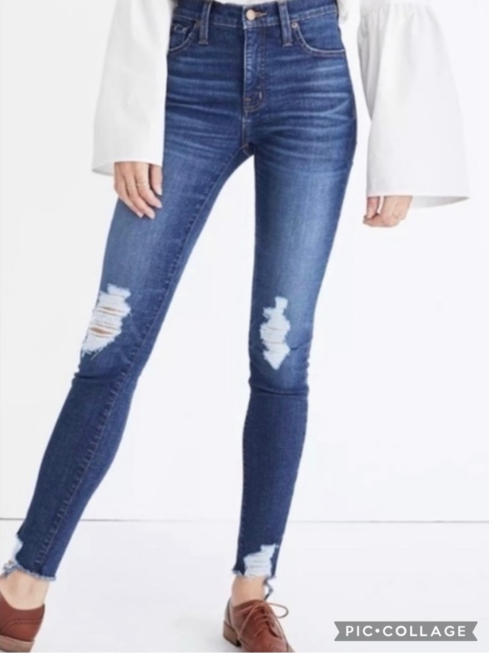 Madewell 9” Jeans High Rise Distressed Raw Hem Skinny Blue 27 Ripped Torn